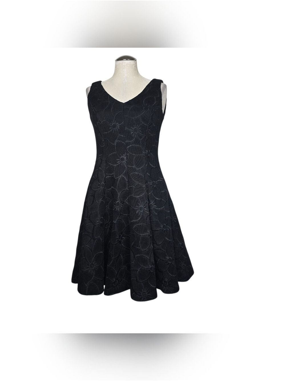 Leslie Fay Black Floral Dress Sleeveless Back Zip 6